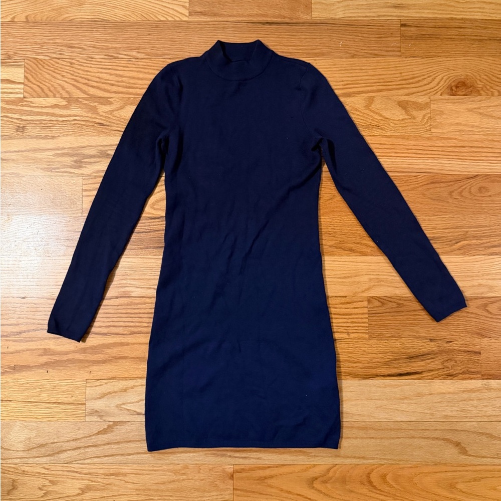 Guess Mock Neck Navy Blue Long Sleeve Dress Open Back